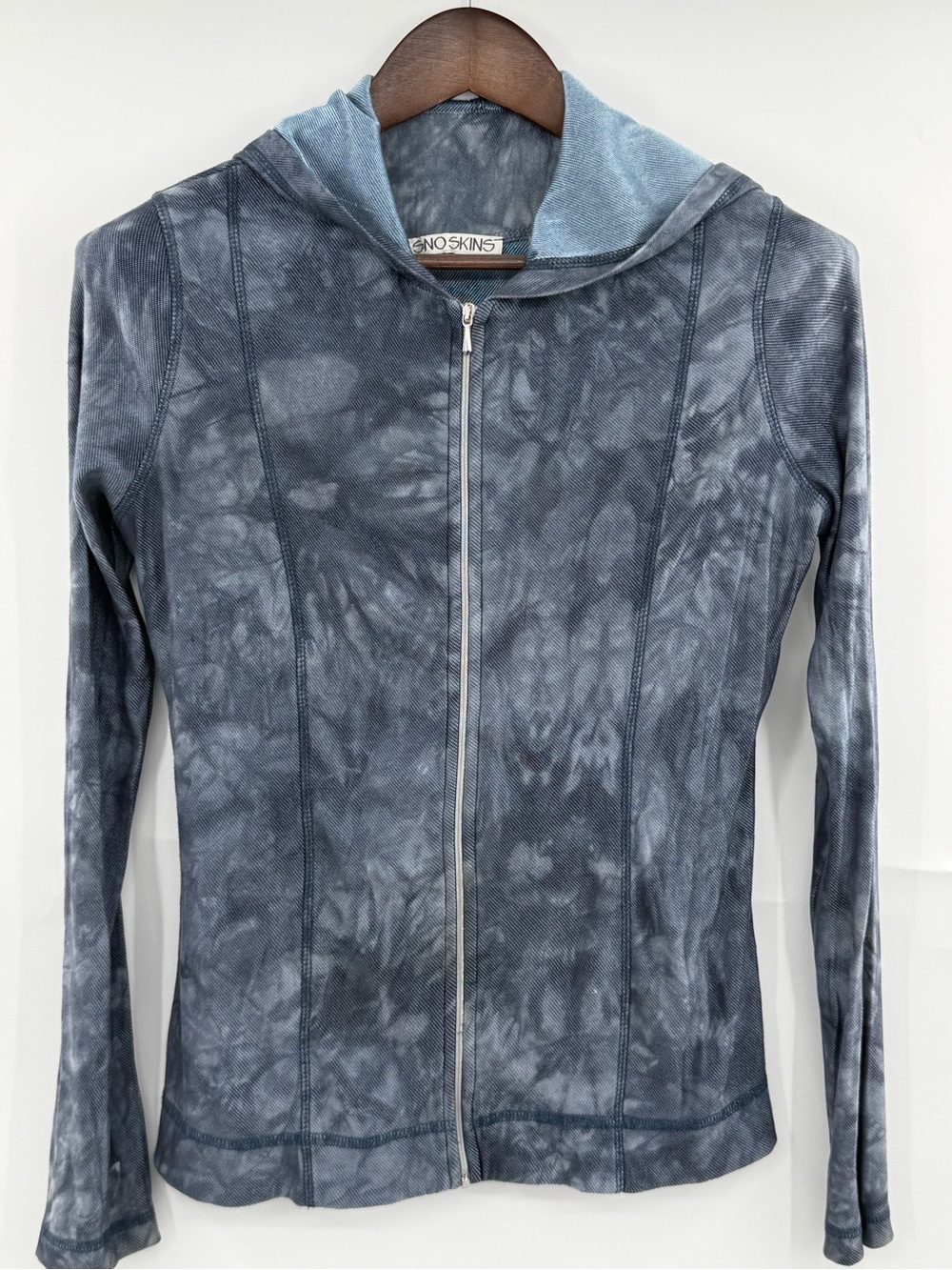Sno Skins Y2K Hoodie Women Size M Blue Tie Dye Full Zip Made USA Stretch Rare